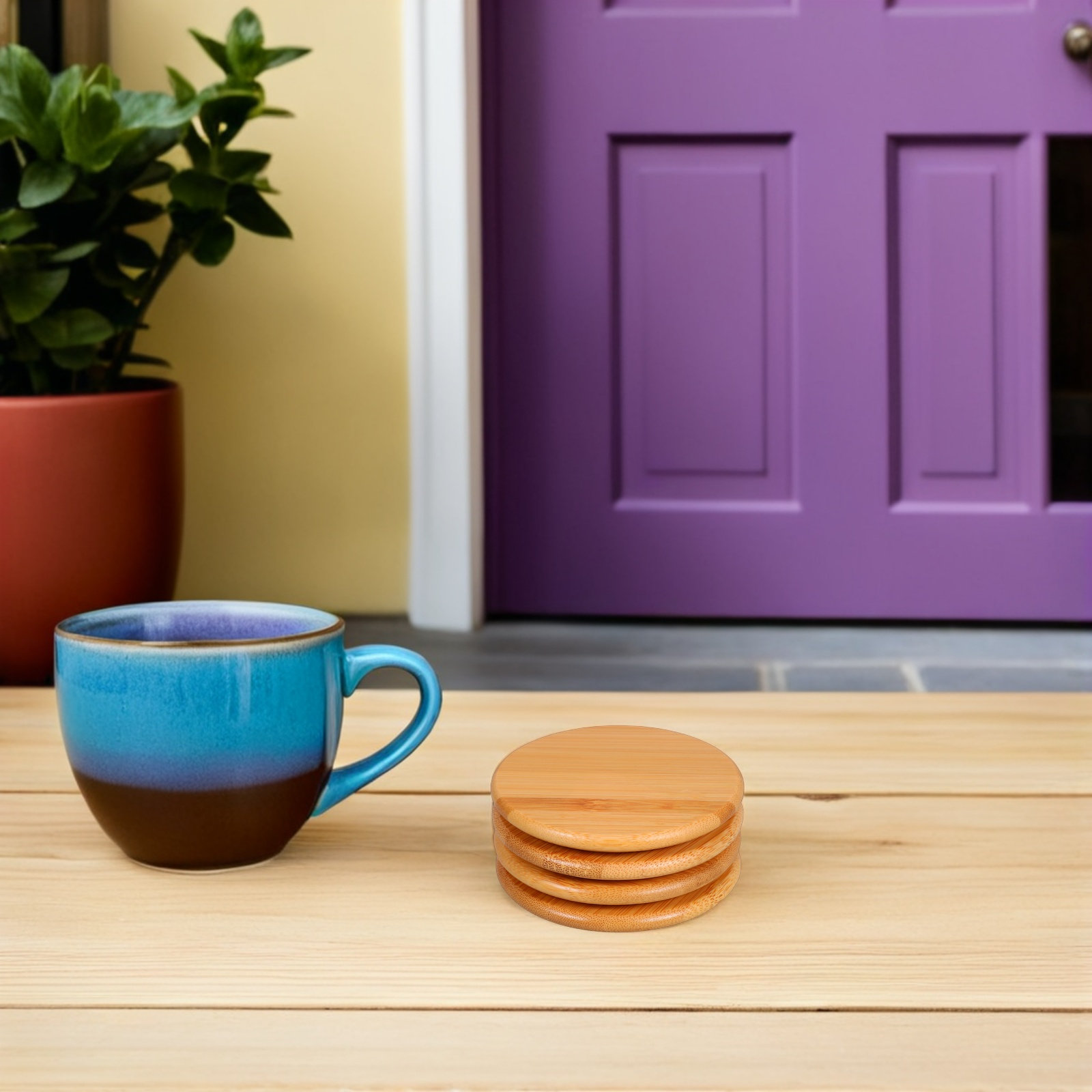 4Pcs Bamboo Cup Lids Round Uni - Coffee Tea Replacement ulasan dan harga