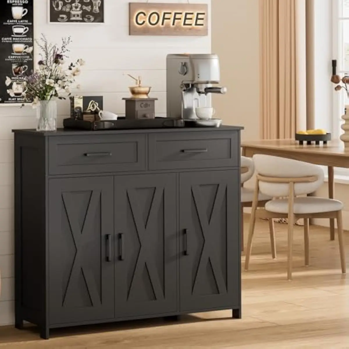 Coffee Bar Storage Cabinet wit - Coffee & Tea Ken'S House ulasan dan harga
