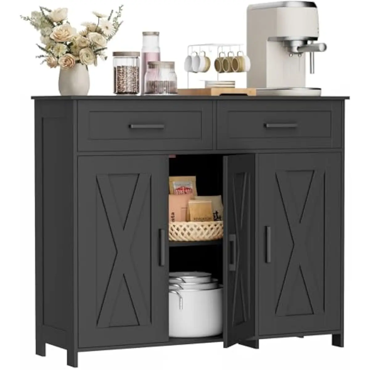 Coffee Bar Storage Cabinet wit - Coffee & Tea Ken'S House ulasan dan harga