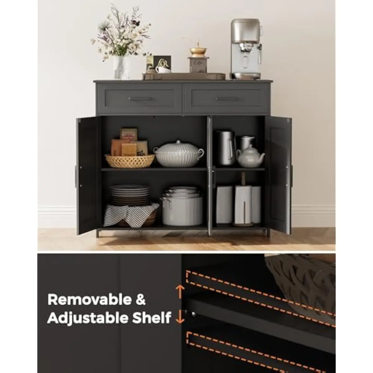 Coffee Bar Storage Cabinet wit - Coffee & Tea Ken'S House ulasan dan harga