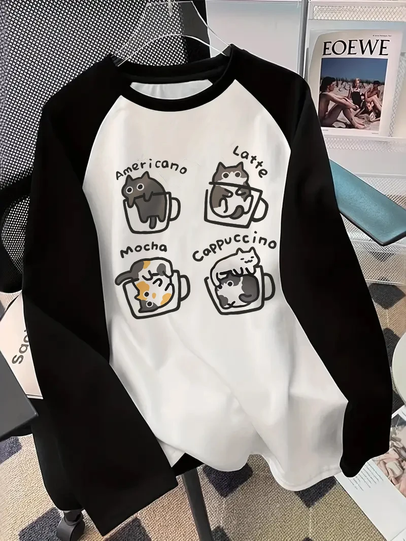 Coffee Cat Long Sleeve T-Shirt - Coffee & Tea Ken'S House ulasan dan harga